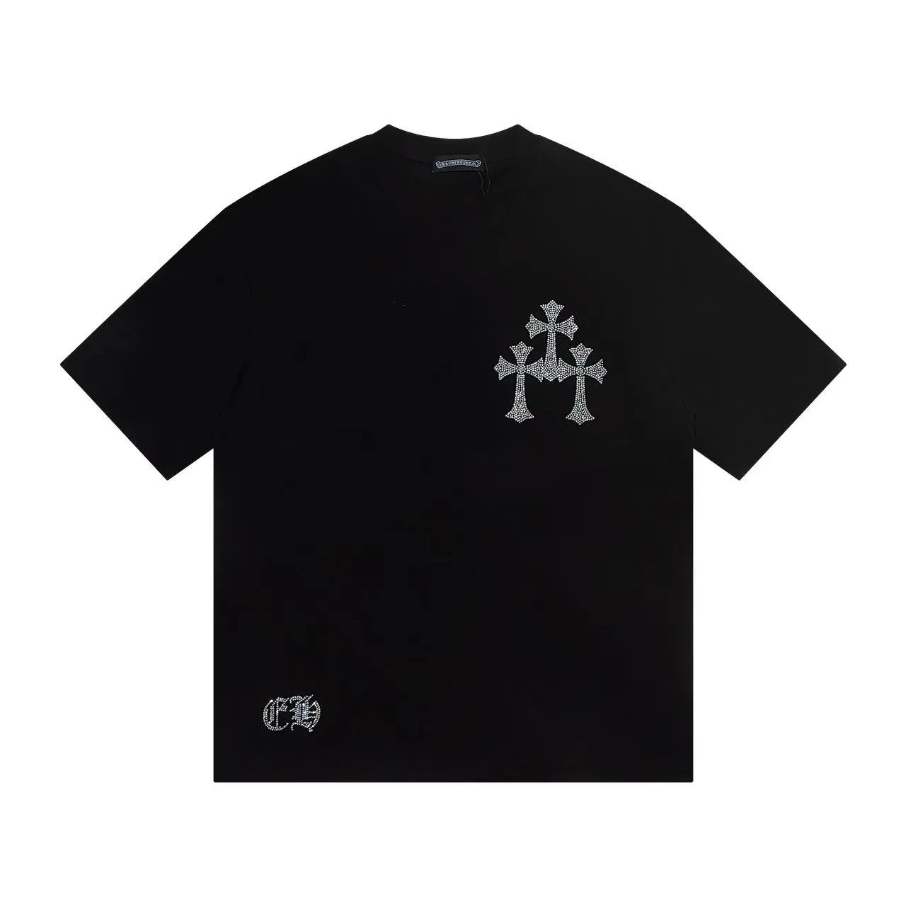 🅿️170 Style: 2025 new Croix heart hot diamond short-sleeved T-shirt Material: High version 300g double yarn combed cotton Size: S～XL Color: Black Style number: Z1001